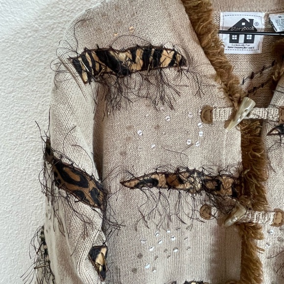 Vintage StoryBook Knits Cotton/Ramie Leopard Detail Sweater Cardigan Size M - Picture 4 of 9